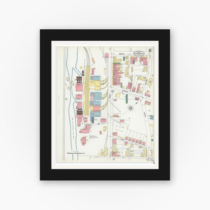 Old map wall art mockup — black gallery frame with white mat — Sanborn Fire Insurance Map from Catasauqua, Lehigh County, Pennsylvania (1902), Sheet #0003
