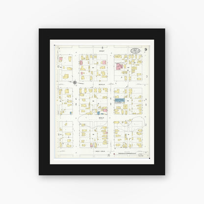 Old map wall art mockup — black gallery frame with white mat — Sanborn Fire Insurance Map from La Salle, La Salle County, Illinois (1911), Sheet #0009