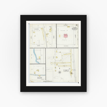 Old map wall art mockup — black gallery frame with white mat — Sanborn Fire Insurance Map from Reed City, Osceola County, Michigan (1895), Sheet #0008
