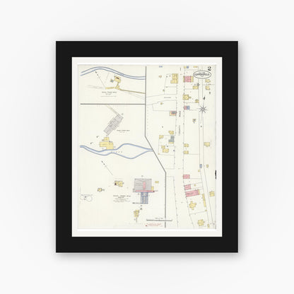 Old map wall art mockup — black gallery frame with white mat — Sanborn Fire Insurance Map from Copperopolis, Calaveras County, California (1908), Sheet #0002