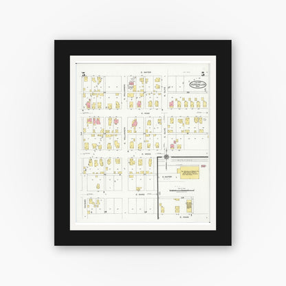 Old map wall art mockup — black gallery frame with white mat — Sanborn Fire Insurance Map from Versailles, Darke County, Ohio (1925), Sheet #0005