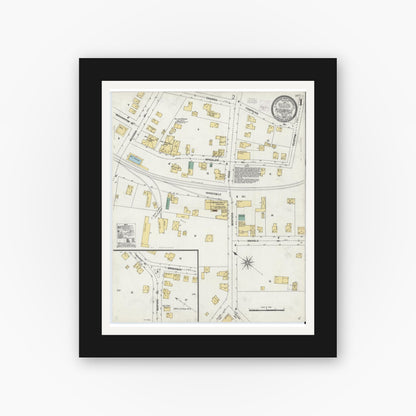 Old map wall art mockup — black gallery frame with white mat — Sanborn Fire Insurance Map from Pleasantville, Westchester County, New York (1904) - Complete Map Set