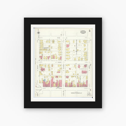 Old map wall art mockup — black gallery frame with white mat — Sanborn Fire Insurance Map from Galion, Crawford County, Ohio (1913), Sheet #0005