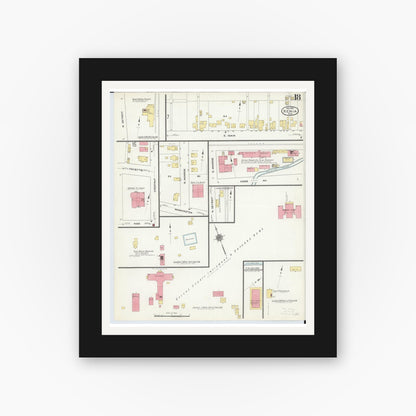 Old map wall art mockup — black gallery frame with white mat — Sanborn Fire Insurance Map from Xenia, Greene County, Ohio (1910), Sheet #0018