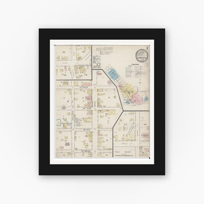 Old map wall art mockup — black gallery frame with white mat — Sanborn Fire Insurance Map from Edwardsville, Madison County, Illinois (1886), Sheet #0001