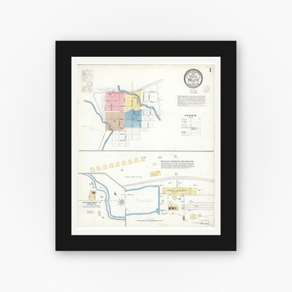 Old map wall art mockup — black gallery frame with white mat — Sanborn Fire Insurance Map from Willits, Mendocino County, California (1903) - Complete Map Set