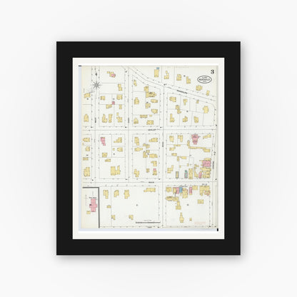 Old map wall art mockup — black gallery frame with white mat — Sanborn Fire Insurance Map from Northville, Wayne County, Michigan (1899), Sheet #0003