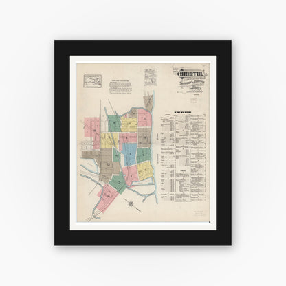 Old map wall art mockup — black gallery frame with white mat — Sanborn Fire Insurance Map from Bristol, Bucks County, Pennsylvania (1915), Sheet #0001