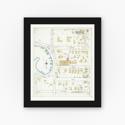 Old map wall art mockup — black gallery frame with white mat — Sanborn Fire Insurance Map from Tarpon Springs, Pinellas County, Florida (1919), Sheet #0002
