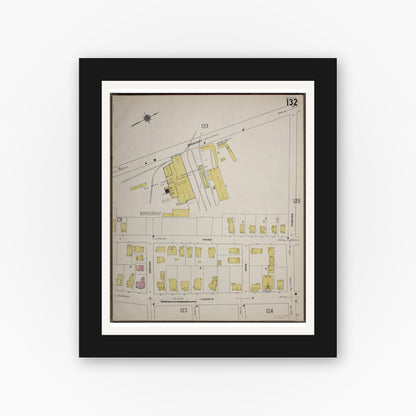 Old map wall art mockup — black gallery frame with white mat — Sanborn Fire Insurance Map from Worcester, Worcester County, Massachusetts (1910), Sheet #0132