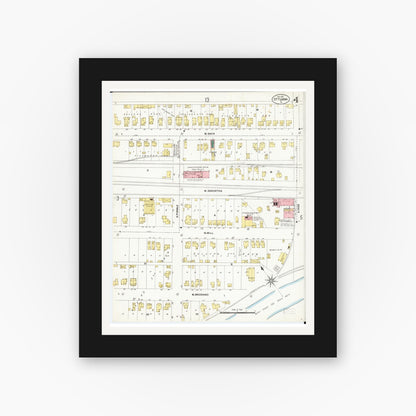 Old map wall art mockup — black gallery frame with white mat — Sanborn Fire Insurance Map from Ottumwa, Wapello County, Iowa (1902), Sheet #0004