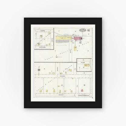 Old map wall art mockup — black gallery frame with white mat — Sanborn Fire Insurance Map from Pilot Point, Denton County, Texas (1921), Sheet #0012