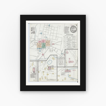 Old map wall art mockup — black gallery frame with white mat — Sanborn Fire Insurance Map from Wooster, Wayne County, Ohio (1888) - Complete Map Set