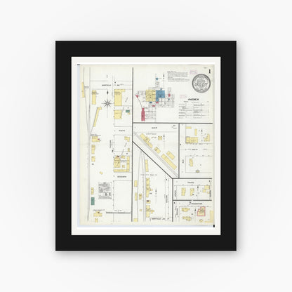 Old map wall art mockup — black gallery frame with white mat — Sanborn Fire Insurance Map from Cass City, Tuscola County, Michigan (1909) - Complete Map Set