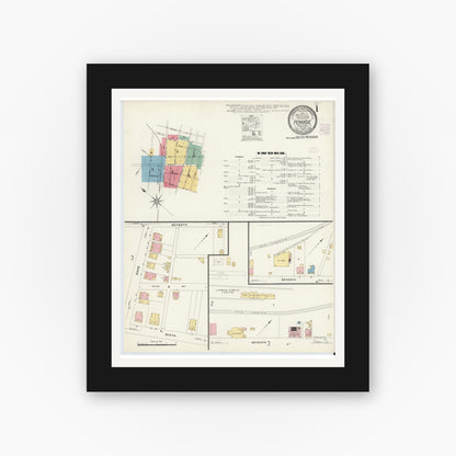 Old map wall art mockup — black gallery frame with white mat — Sanborn Fire Insurance Map from Perkasie, Bucks County, Pennsylvania (1908) - Complete Map Set