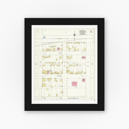 Old map wall art mockup — black gallery frame with white mat — Sanborn Fire Insurance Map from Trevorton Post Office, Northumberland County, Pennsylvania (1913), Sheet #0005