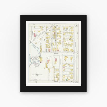 Old map wall art mockup — black gallery frame with white mat — Sanborn Fire Insurance Map from Shelbyville, Shelby County, Indiana (1898), Sheet #0002