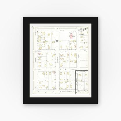 Old map wall art mockup — black gallery frame with white mat — Sanborn Fire Insurance Map from De Witt, Clinton County, Iowa (1914), Sheet #0005