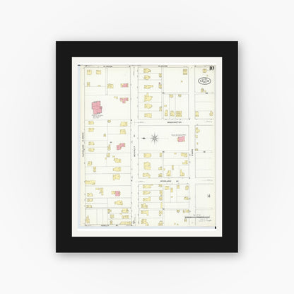 Old map wall art mockup — black gallery frame with white mat — Sanborn Fire Insurance Map from Salem, Columbiana County, Ohio (1909), Sheet #0010