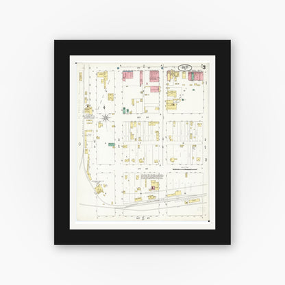 Old map wall art mockup — black gallery frame with white mat — Sanborn Fire Insurance Map from Sibley, Osceola County, Iowa (1900), Sheet #0003