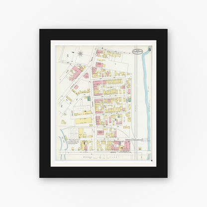 Old map wall art mockup — black gallery frame with white mat — Sanborn Fire Insurance Map from Sharpsburg, Allegheny County, Pennsylvania (1896), Sheet #0003