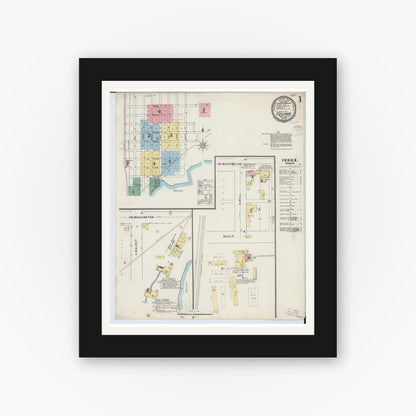 Old map wall art mockup — black gallery frame with white mat — Sanborn Fire Insurance Map from Celina, Mercer County, Ohio (1895), Sheet #0001