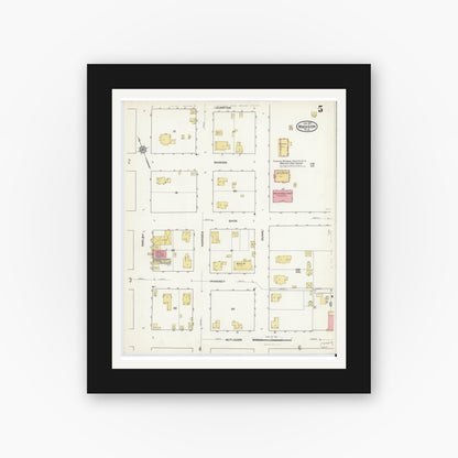 Old map wall art mockup — black gallery frame with white mat — Sanborn Fire Insurance Map from Madison, Madison County, Florida (1917), Sheet #0005