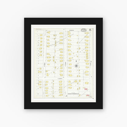 Old map wall art mockup — black gallery frame with white mat — Sanborn Fire Insurance Map from Tipton, Tipton County, Indiana (1909), Sheet #0003