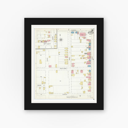 Old map wall art mockup — black gallery frame with white mat — Sanborn Fire Insurance Map from Nazareth, Northampton County, Pennsylvania (1904), Sheet #0003