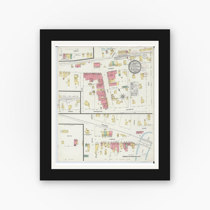 Old map wall art mockup — black gallery frame with white mat — Sanborn Fire Insurance Map from Blissfield, Lenawee County, Michigan (1899), Sheet #0001