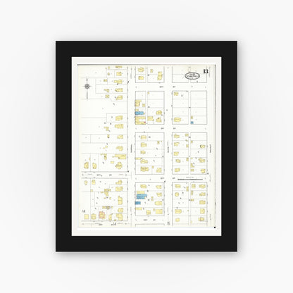 Old map wall art mockup — black gallery frame with white mat — Sanborn Fire Insurance Map from Cedar Falls, Black Hawk County, Iowa (1916), Sheet #0013