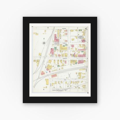 Old map wall art mockup — black gallery frame with white mat — Sanborn Fire Insurance Map from Orrville, Wayne County, Ohio (1904), Sheet #0004