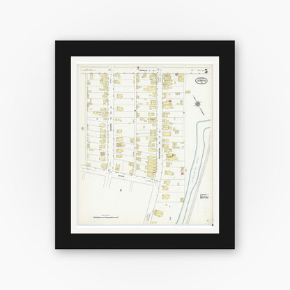 Old map wall art mockup — black gallery frame with white mat — Sanborn Fire Insurance Map from Jermyn, Lackawanna County, Pennsylvania (1912), Sheet #0005