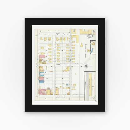 Old map wall art mockup — black gallery frame with white mat — Sanborn Fire Insurance Map from Miami, Dade County, Florida (1903), Sheet #0003