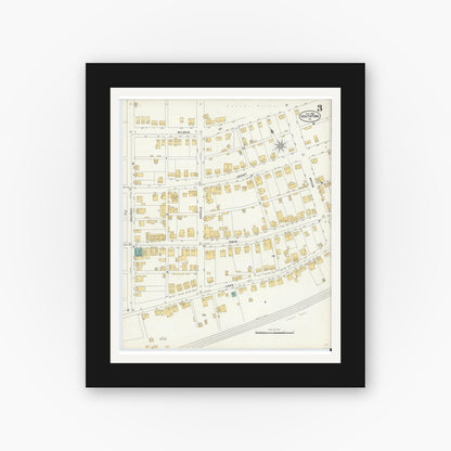 Old map wall art mockup — black gallery frame with white mat — Sanborn Fire Insurance Map from South Fork, Cambria County, Pennsylvania (1905), Sheet #0003