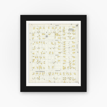 Old map wall art mockup — black gallery frame with white mat — Sanborn Fire Insurance Map from Frankfort, Clinton County, Indiana (1898), Sheet #0013
