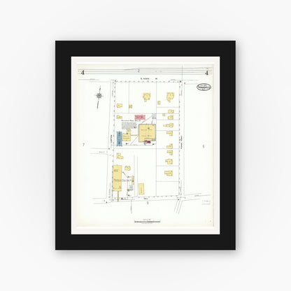 Old map wall art mockup — black gallery frame with white mat — Sanborn Fire Insurance Map from Thomasville, Davidson County, North Carolina (1923), Sheet #0004