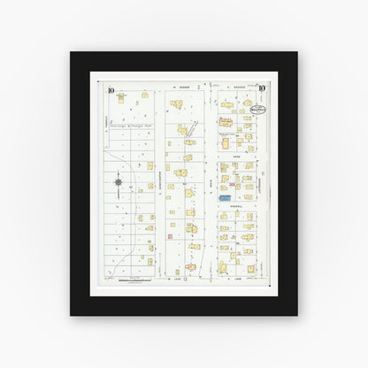 Old map wall art mockup — black gallery frame with white mat — Sanborn Fire Insurance Map from Waupaca, Waupaca County, Wisconsin (1924), Sheet #0010