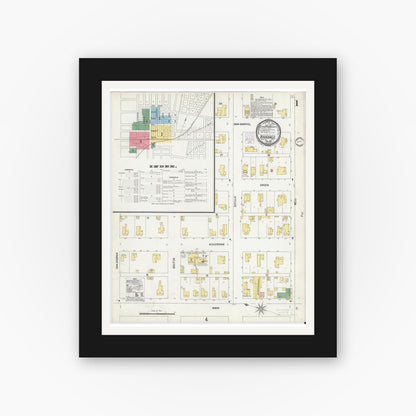 Old map wall art mockup — black gallery frame with white mat — Sanborn Fire Insurance Map from Rockdale, Milam County, Texas (1901) - Complete Map Set