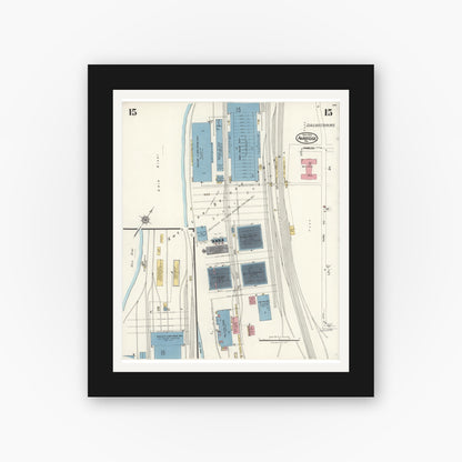 Old map wall art mockup — black gallery frame with white mat — Sanborn Fire Insurance Map from Ambridge, Beaver County, Pennsylvania (1923), Sheet #0015