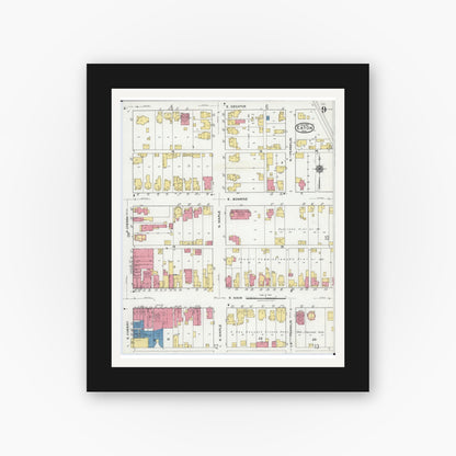 Old map wall art mockup — black gallery frame with white mat — Sanborn Fire Insurance Map from Eaton, Preble County, Ohio (1921), Sheet #0009