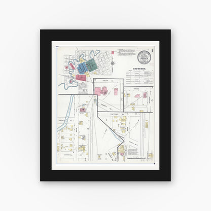 Old map wall art mockup — black gallery frame with white mat — Sanborn Fire Insurance Map from Warren, Marshall County, Minnesota (1909), Sheet #0001