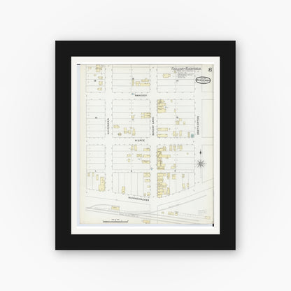 Old map wall art mockup — black gallery frame with white mat — Sanborn Fire Insurance Map from Bessemer, Gogebic County, Michigan (1891), Sheet #0008