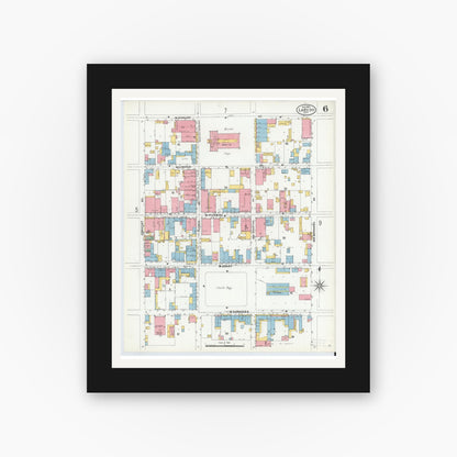 Old map wall art mockup — black gallery frame with white mat — Sanborn Fire Insurance Map from Laredo, Webb County, Texas (1900), Sheet #0006