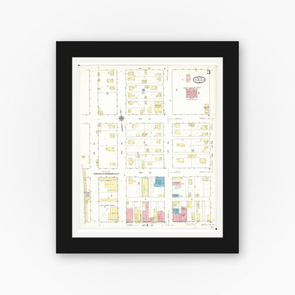 Old map wall art mockup — black gallery frame with white mat — Sanborn Fire Insurance Map from Sibley, Osceola County, Iowa (1913), Sheet #0003