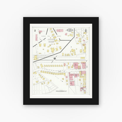 Old map wall art mockup — black gallery frame with white mat — Sanborn Fire Insurance Map from Dillonvale, Jefferson County, Ohio (1924), Sheet #0002