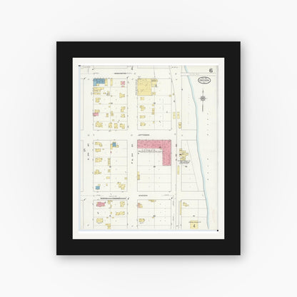 Old map wall art mockup — black gallery frame with white mat — Sanborn Fire Insurance Map from Oregon, Ogle County, Illinois (1913), Sheet #0006