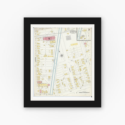 Old map wall art mockup — black gallery frame with white mat — Sanborn Fire Insurance Map from Middletown, Butler County, Ohio (1907), Sheet #0003
