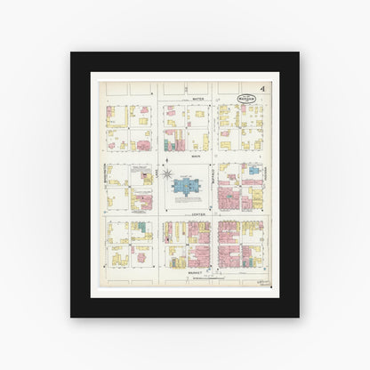 Old map wall art mockup — black gallery frame with white mat — Sanborn Fire Insurance Map from Warsaw, Kosciusko County, Indiana (1892), Sheet #0004