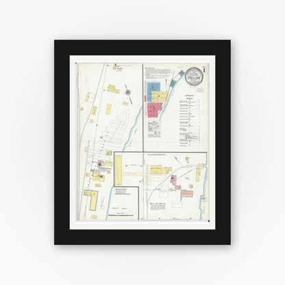 Old map wall art mockup — black gallery frame with white mat — Sanborn Fire Insurance Map from Shell Lake, Washburn County, Wisconsin (1909) - Complete Map Set